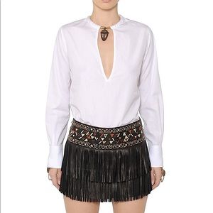Valentino white cotton African necklace blouse